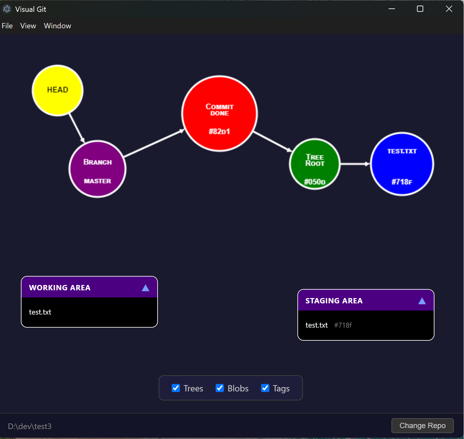 Visual Git showing working directory change