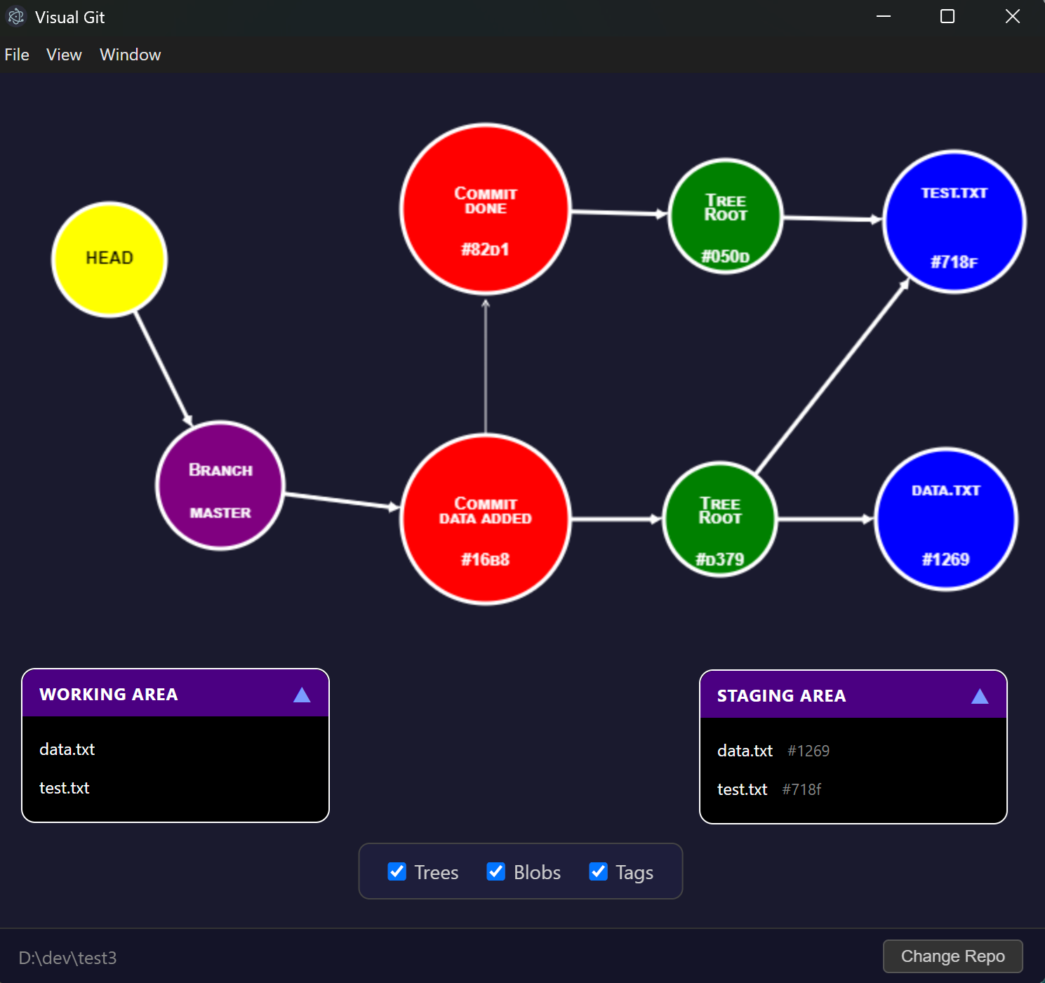Visual Git showing committed changes